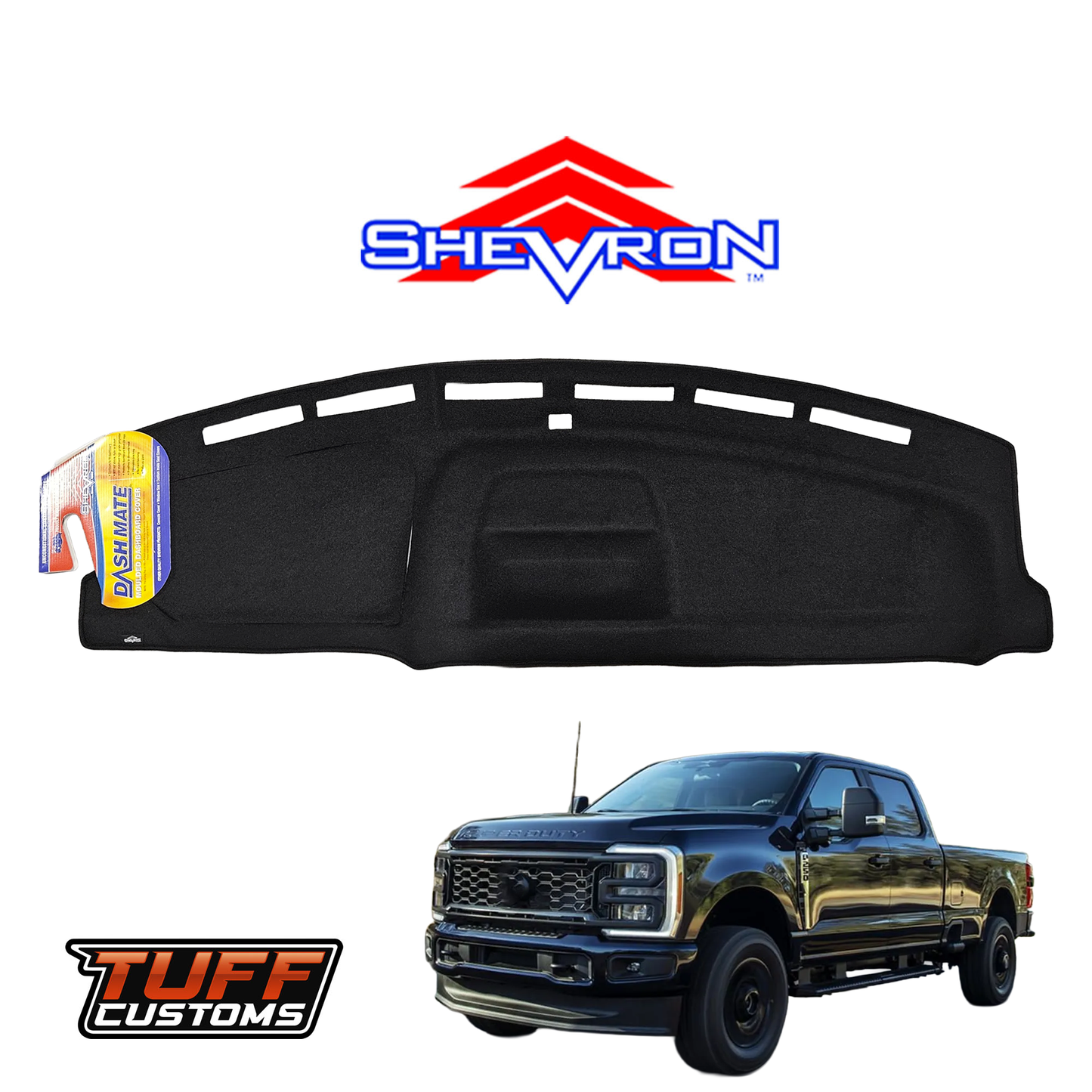 Shevron DASH MAT Black FORD F250 UTE w/ Coin Tray 2021-2025 DM1725