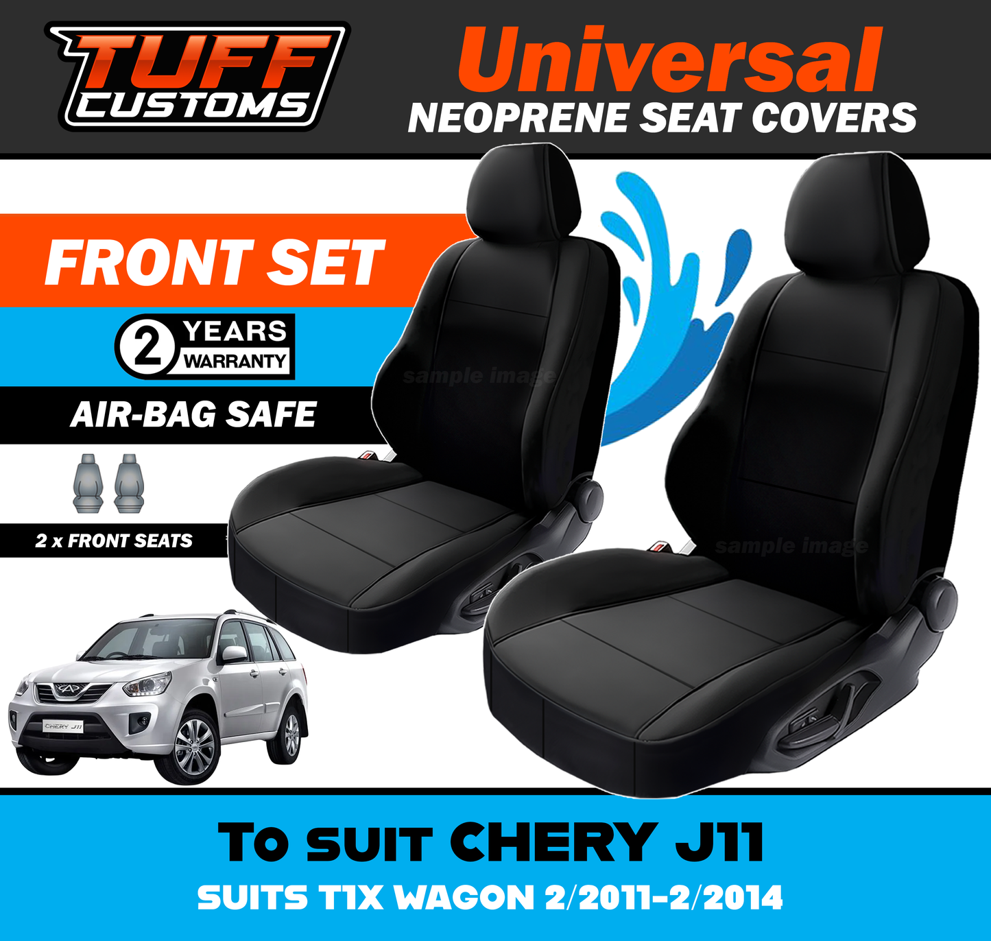 TUFF Customs Universal Neoprene Seat Covers Chery J11 T1X WAGON 2/2011-2/2014