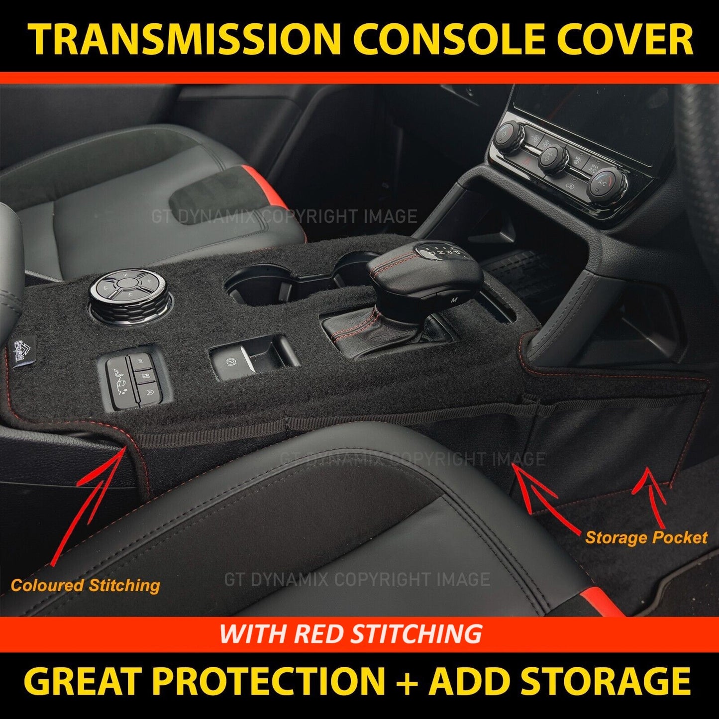 Shevron Transmission Console Cover + Red Stitching For Ford Everest Next Gen Ambiente Trend Sport Platinum 6/2022-2024