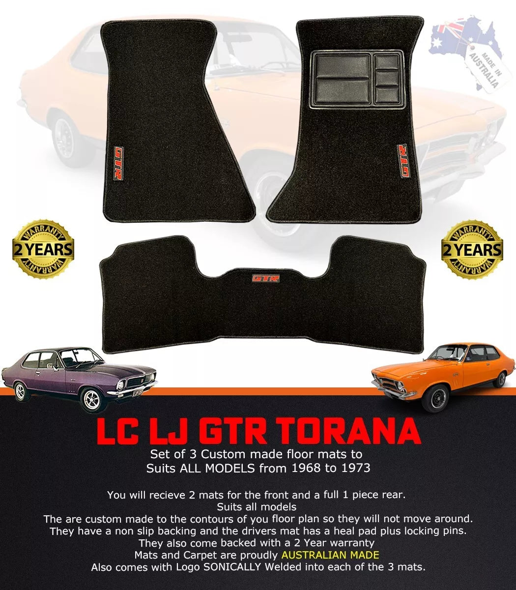Custom Made Floor Mats 2 Rows for Holden Torana LC LJ GTR 1968-1973 Black 3 Piece Premium Carpet