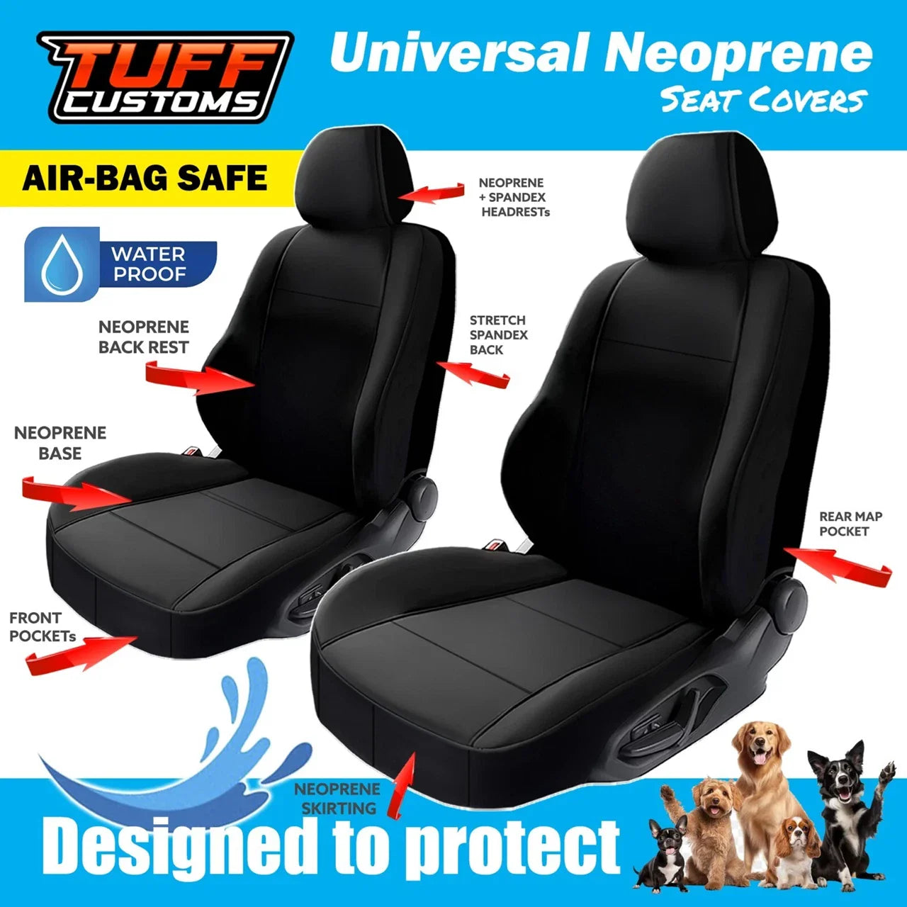TUFF Customs Universal Neoprene Seat Covers Suzuki Swift AZ GL GLX TURBO HATCH 04/2017 - 2023