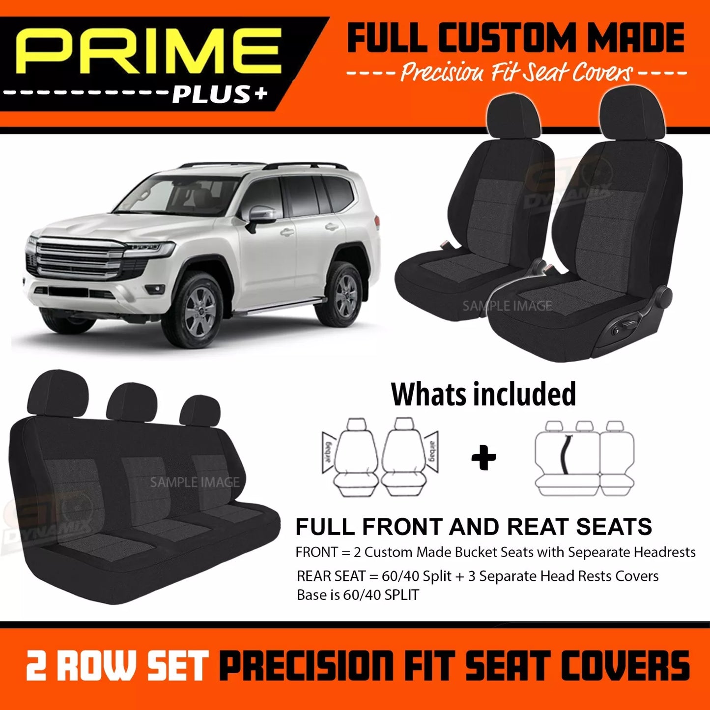 PRIME PLUS Seat Covers 2 Rows Black For Toyota Landcruiser 300 Series GXL GX 7/2021-2025