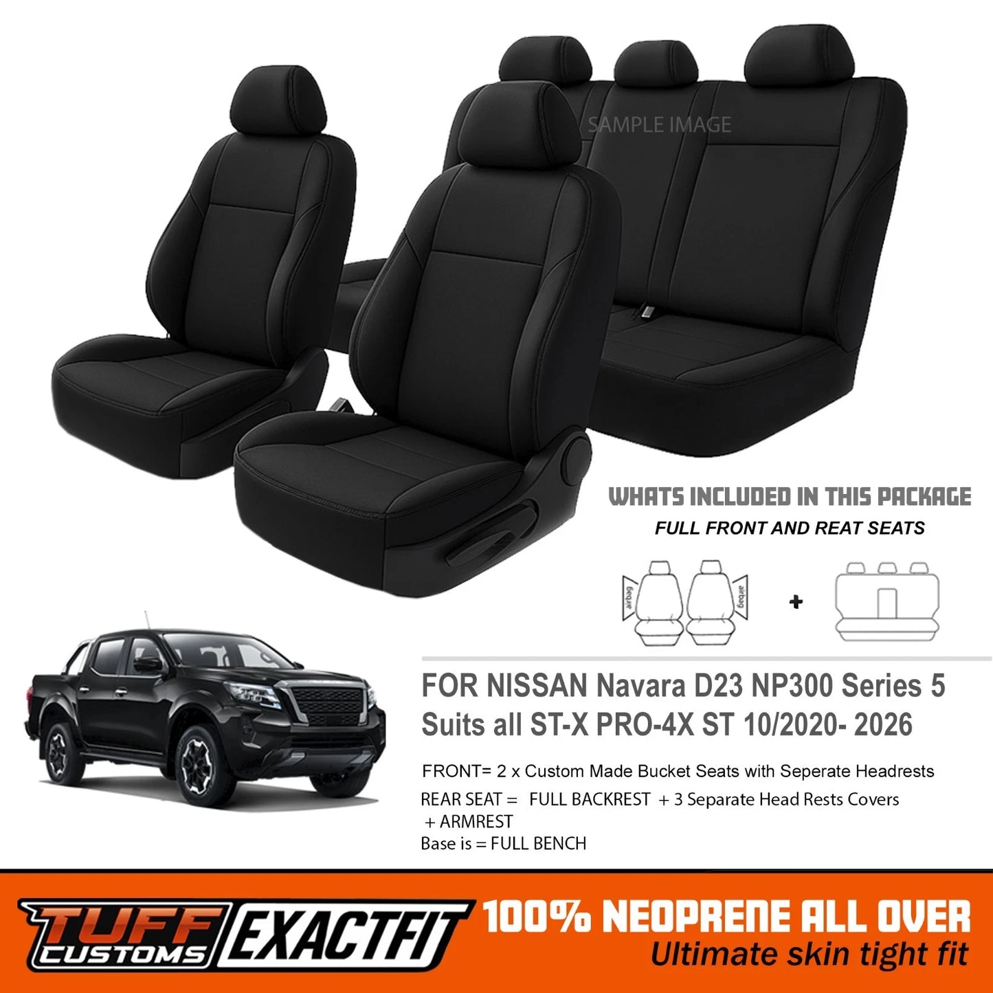 TUFF Customs ExactFit Neoprene Seat Covers Nissan Navara D23 NP300 ST ST-X PRO-4X 10/2020-2025 2 Rows