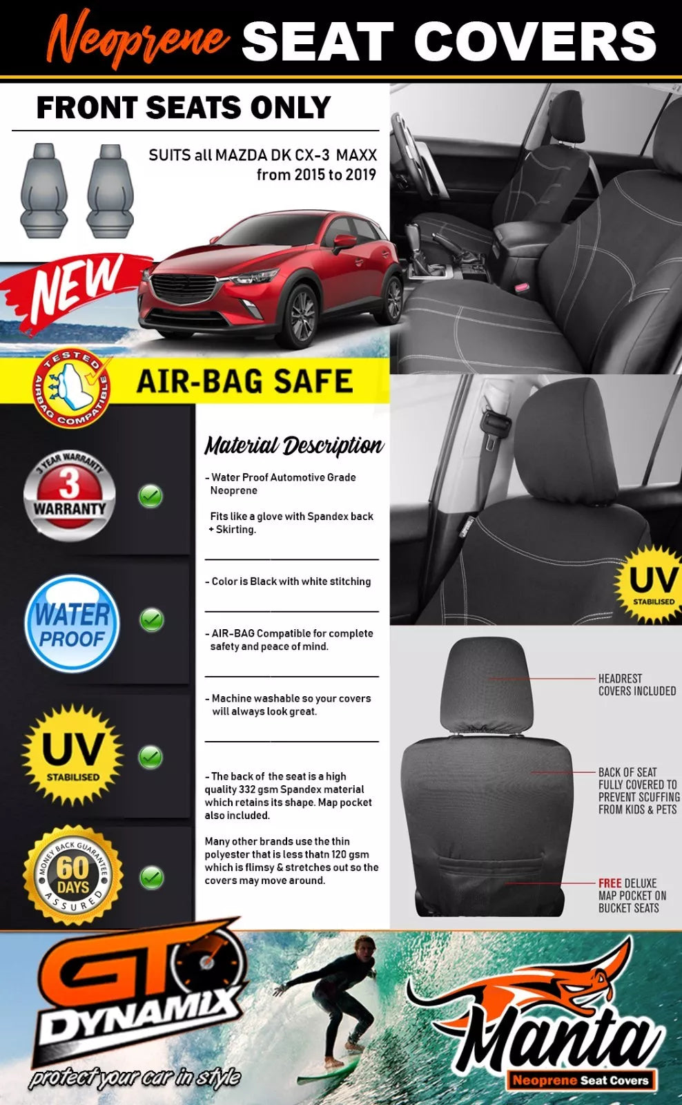 Manta Neoprene Front Seat Covers For Mazda CX-3 DK MAXX SUV 2015-2025