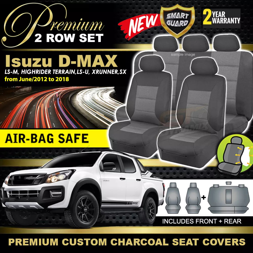 Premium Seat Covers 2 Rows Charcoal Grey For Isuzu Dmax D-Max TF CREW CAB LS-U 6/2012-6/2020