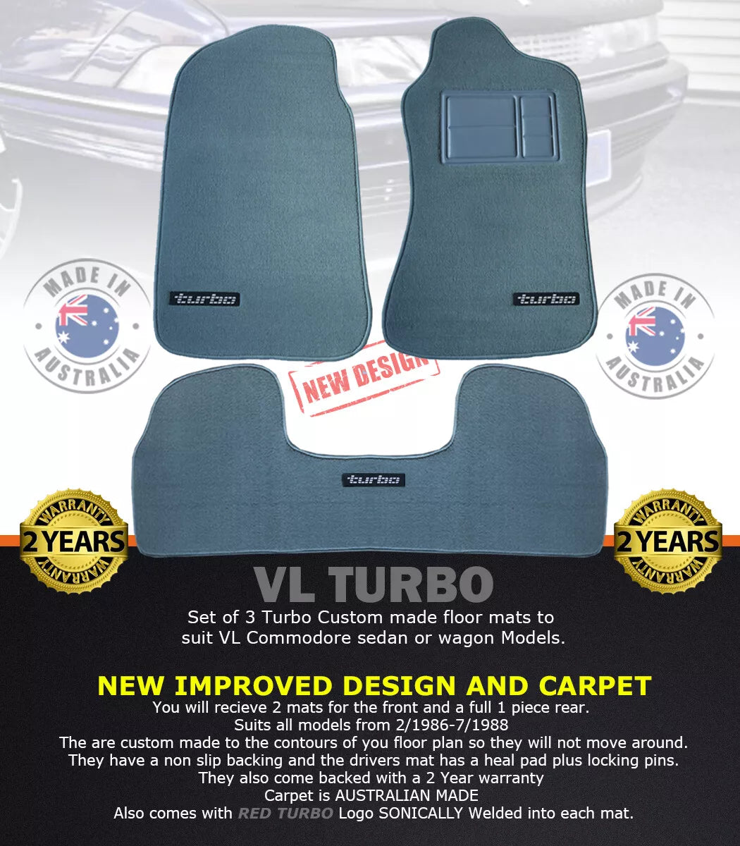 Custom Made Floor Mats Set of 3 Turquoise with Silver badge VL TURBO Calais BT1 Berlina SL