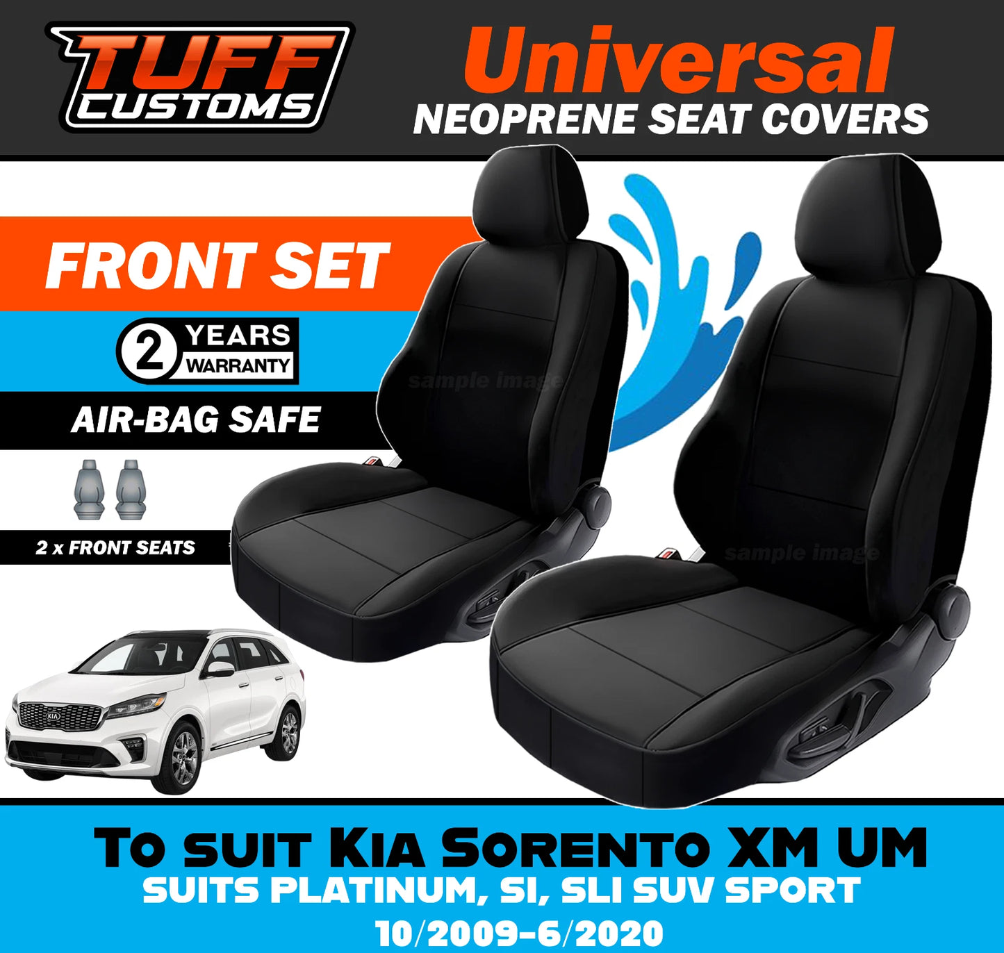 TUFF Customs Universal Neoprene Seat Covers Kia Sorento XM UM PLATINUM SI SLI SUV SPORT 10/2009-6/2020