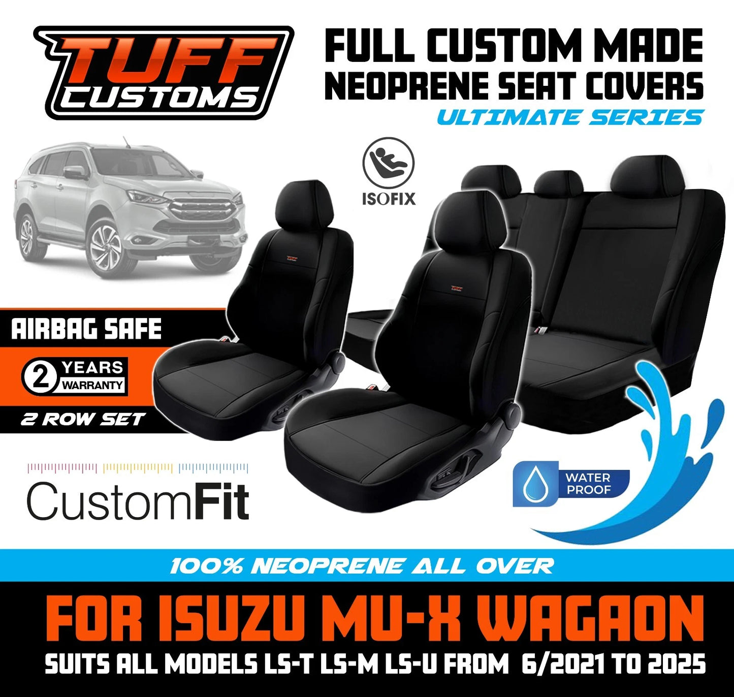 Tuff Customs Neoprene Seat Covers 2 Rows For Isuzu MU-X LS-U LS-M LS-T MUX 7/2021-24