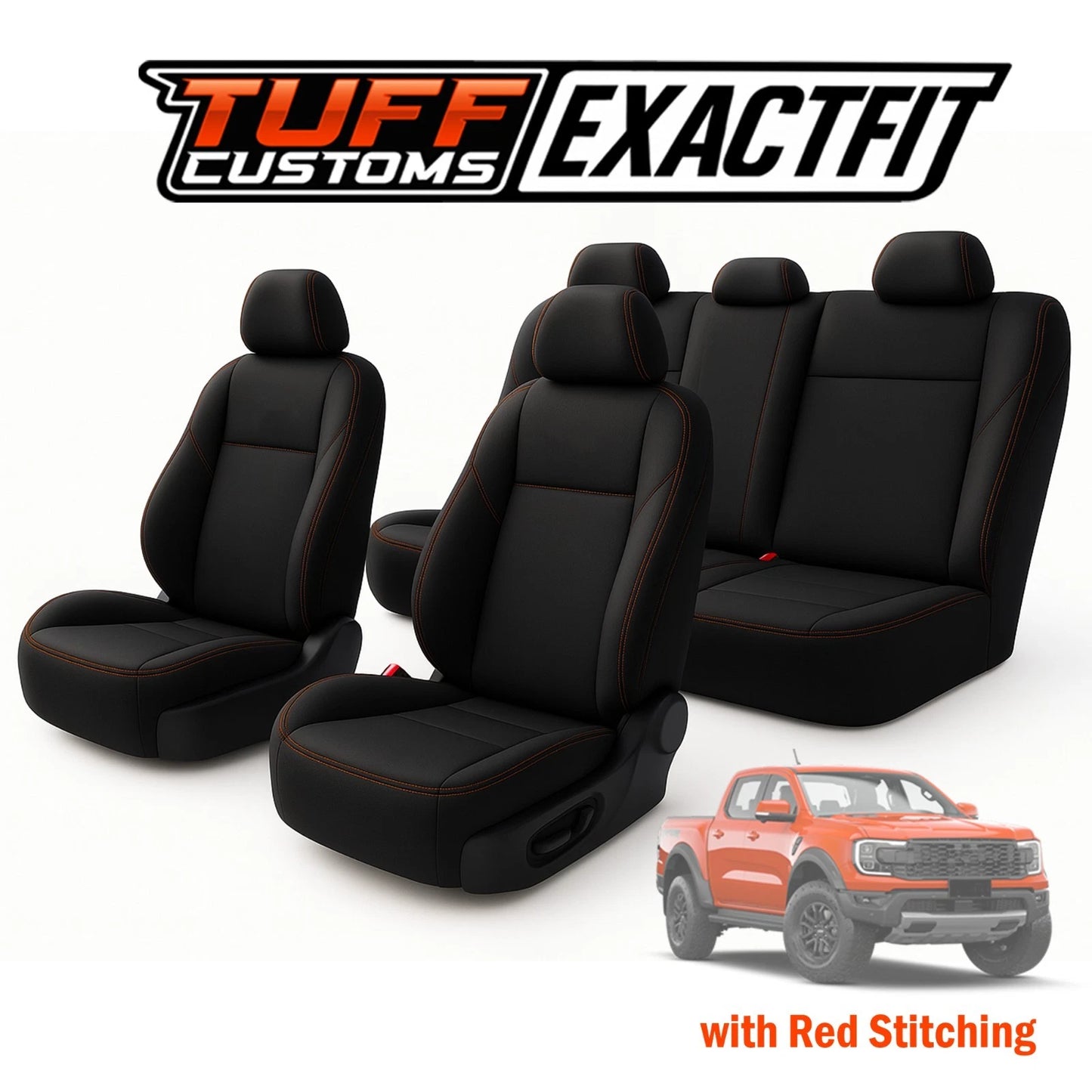 TUFF Customs EXACTFIT Neoprene Seat Covers FORD NEXT GEN RAPTOR 2022-2025 RED STITCH 2 Rows