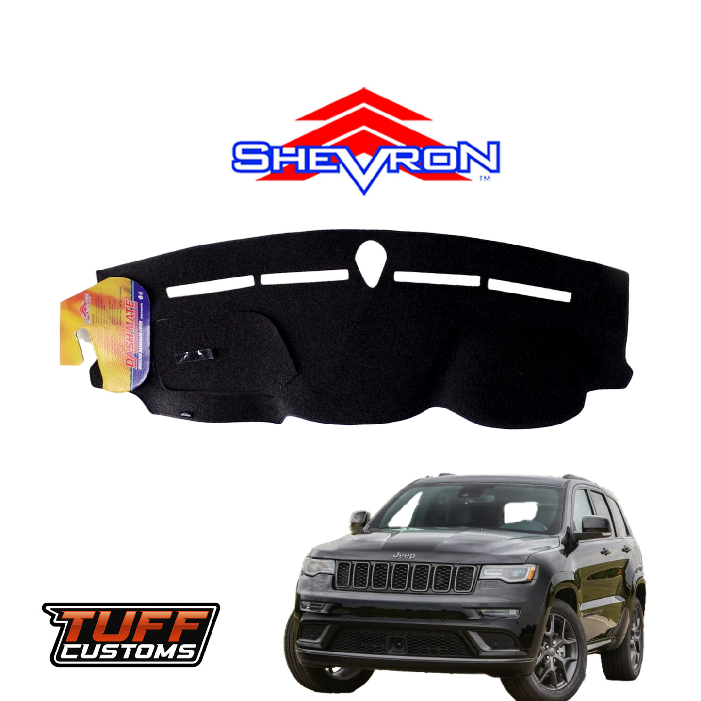 Shevron Black Dash Mat For Jeep Grand Cherokee WK2 Limited Overlander & SRT8 5/2011-7/2021 DM1236