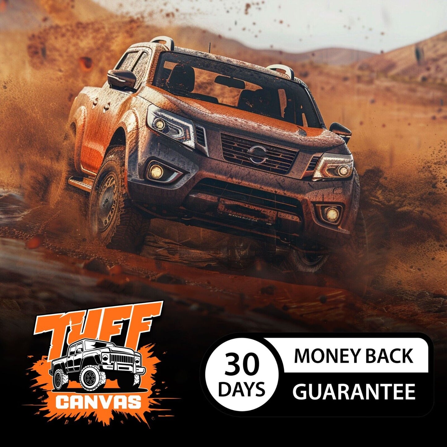 Tuff HD TRADE Canvas Seat Covers 2 Row + Dash Mat For Ford Ranger Next Gen WILDTRACK DM1652 Black