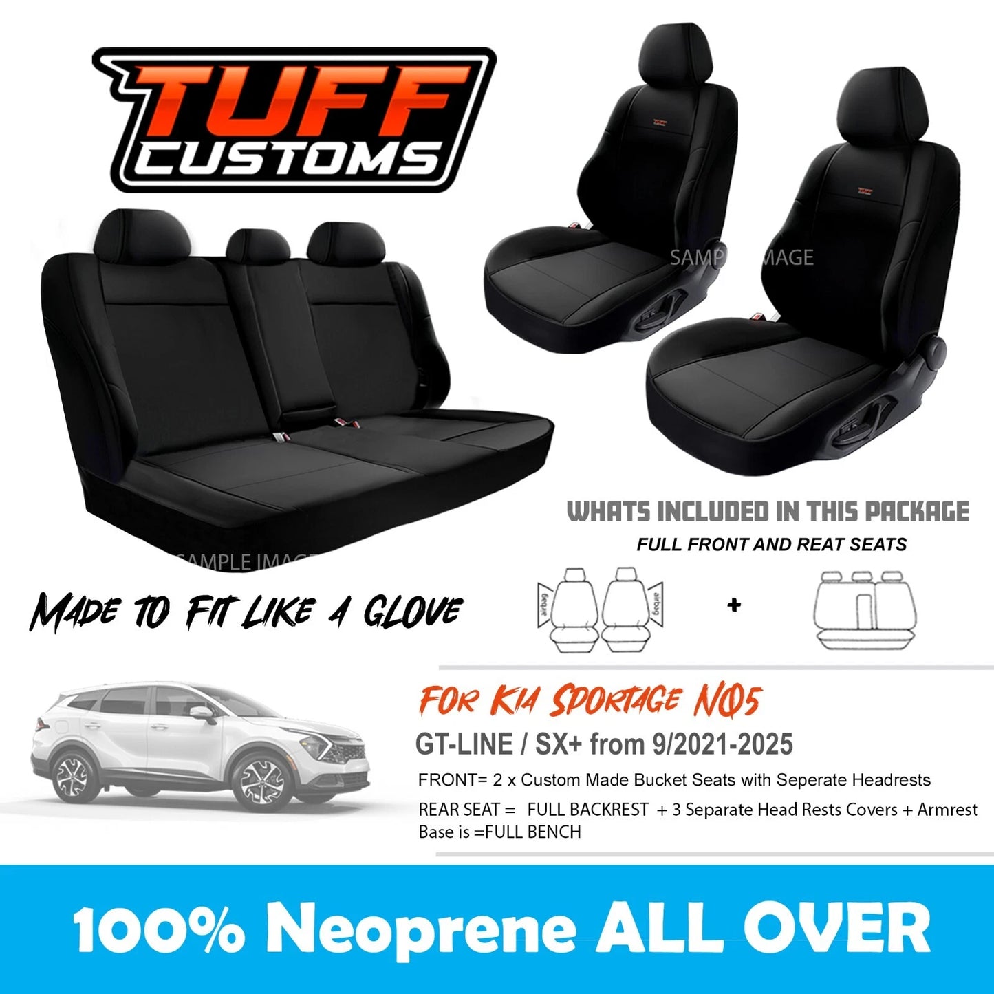 TUFF Customs Neoprene Seat Covers 2 Rows For Kia Sportage NQ5 SX+ GT LINE 9/2021-2024