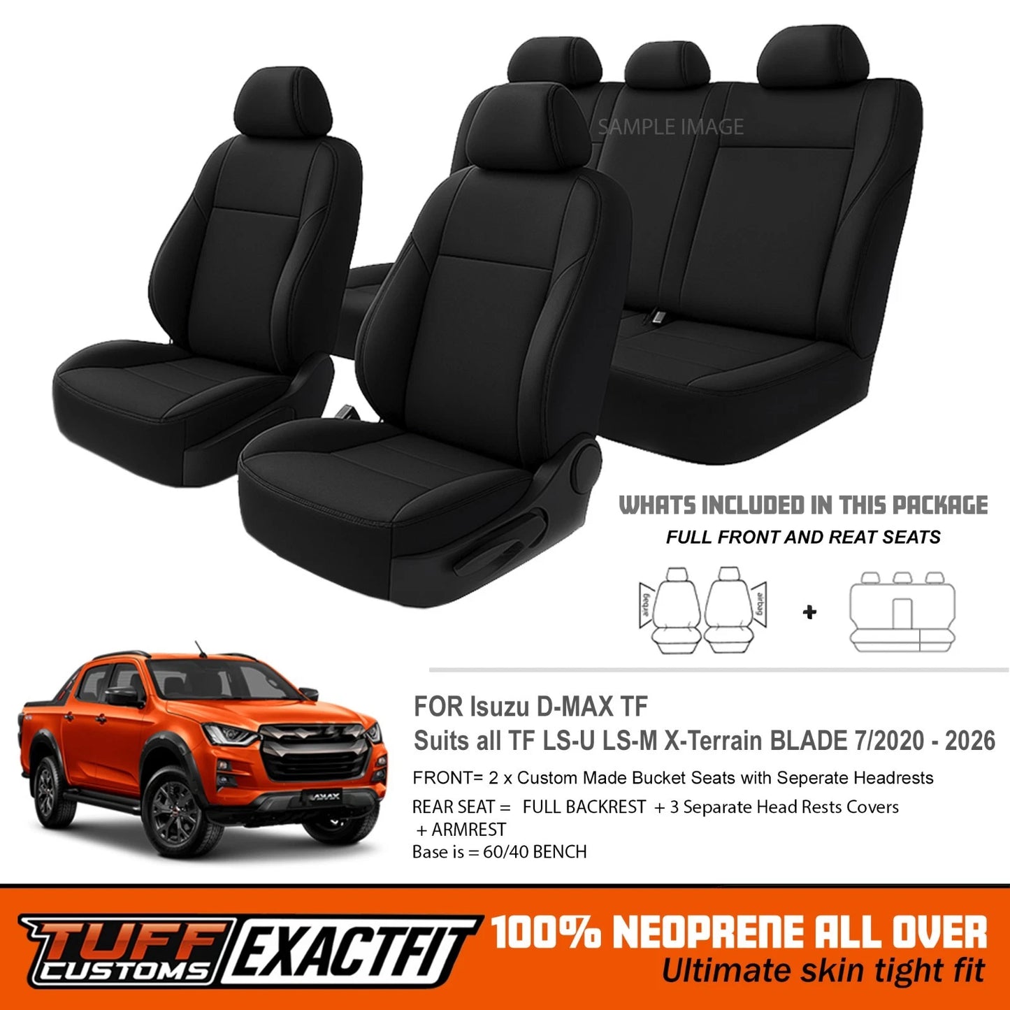 TUFF Customs EXACTFIT Neoprene Seat Covers Isuzu Dmax D-Max TF LS-U LS-M X-Terrain Blade 7/2020-2026 2 Rows
