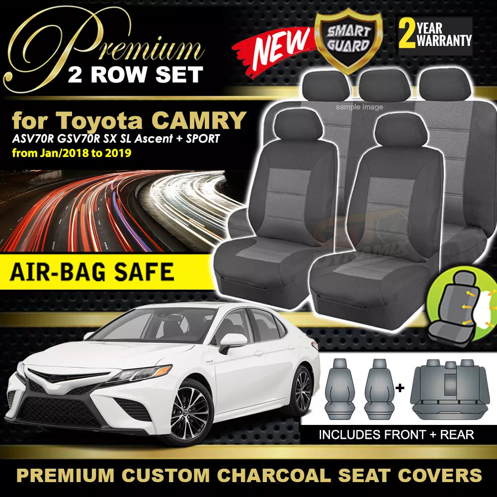 Premium Seat Covers 2 Rows Charcoal Grey For TOYOTA CAMRY ASV70R GSV70R Ascent SX 2018-2025