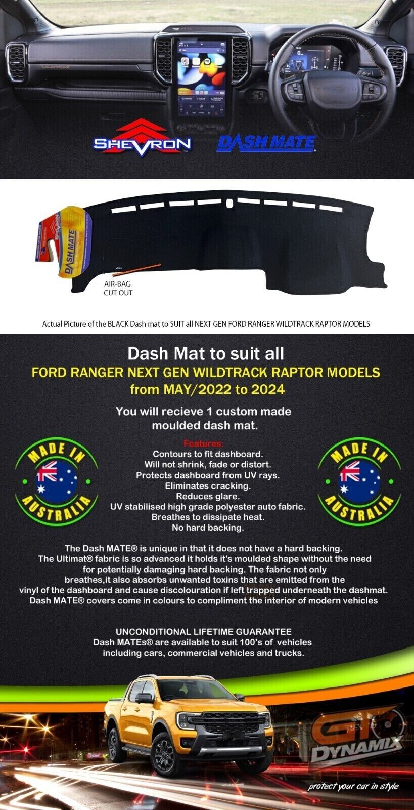 Tuff HD TRADE Canvas Seat Covers 2 Row + Dash Mat For Ford Ranger Next Gen WILDTRACK DM1652 Black