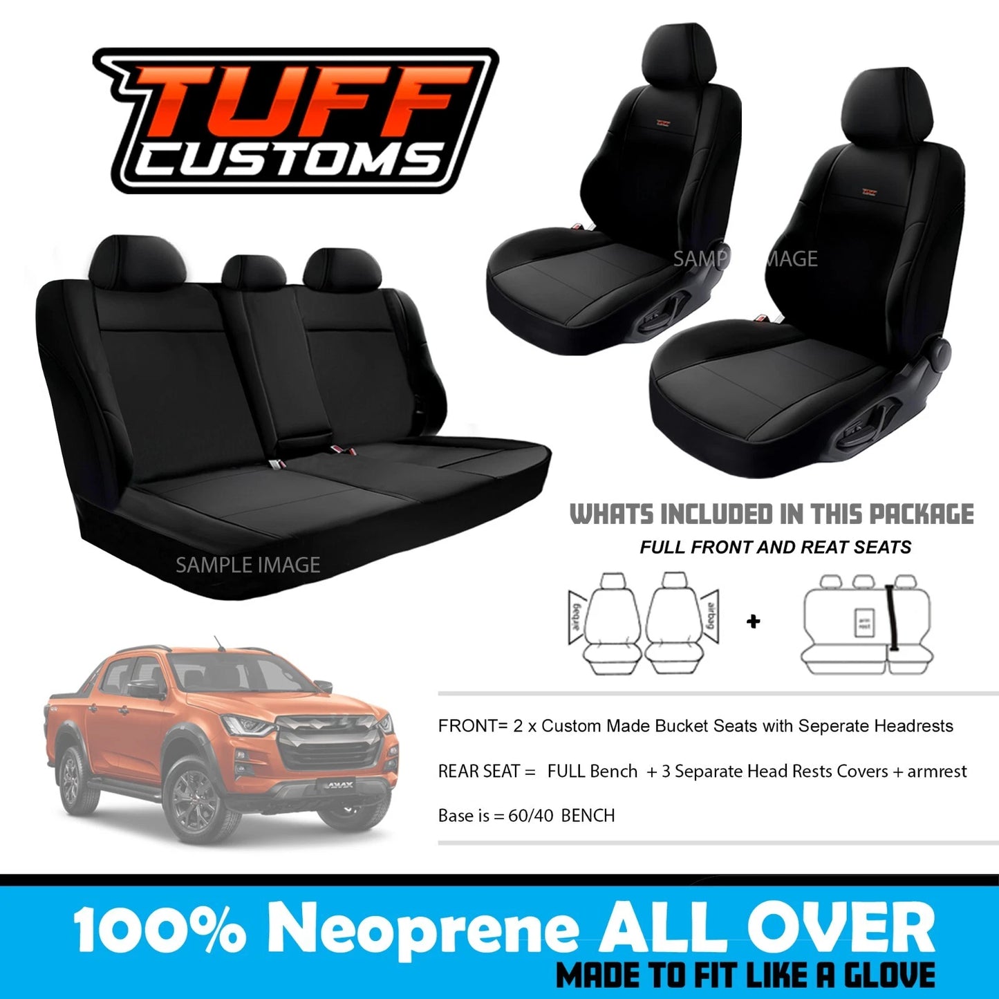Tuff Customs Neoprene Seat Covers 2 Rows For Isuzu TF D-MAX LS-M LS-U X-Terrain 7/2020-2024