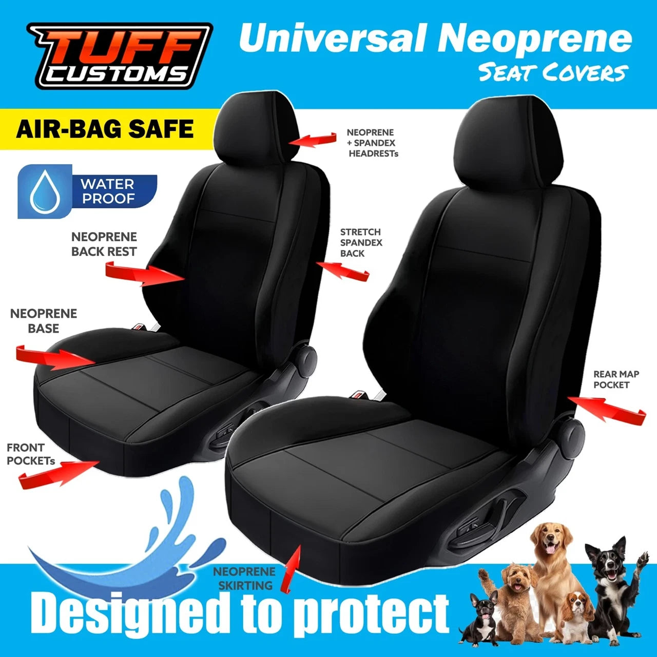 TUFF Customs Universal Neoprene Seat Covers Chery J11 T1X WAGON 2/2011-2/2014