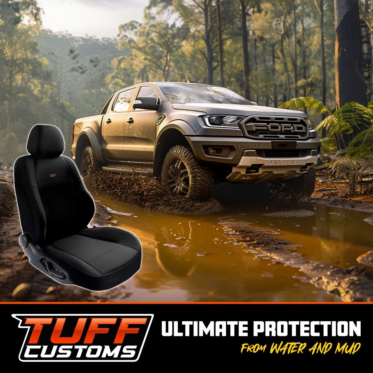 Tuff Customs Neoprene Seat Covers 2 Rows For FORD RANGER NEXT GEN RAPTOR 5/2022-2025