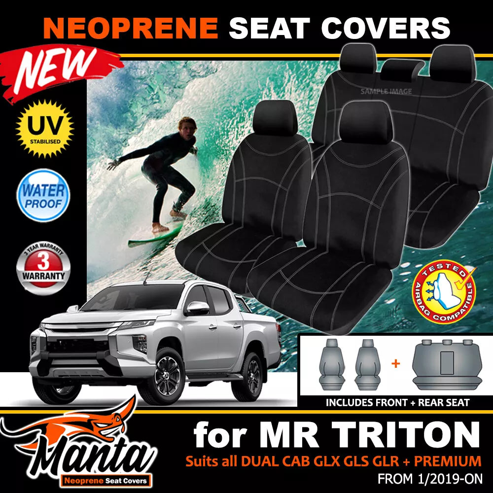 Manta Neoprene 2 Rows Seat Covers For Mitsubishi Triton MR DUAL CAB GLX GLR 2019-2025