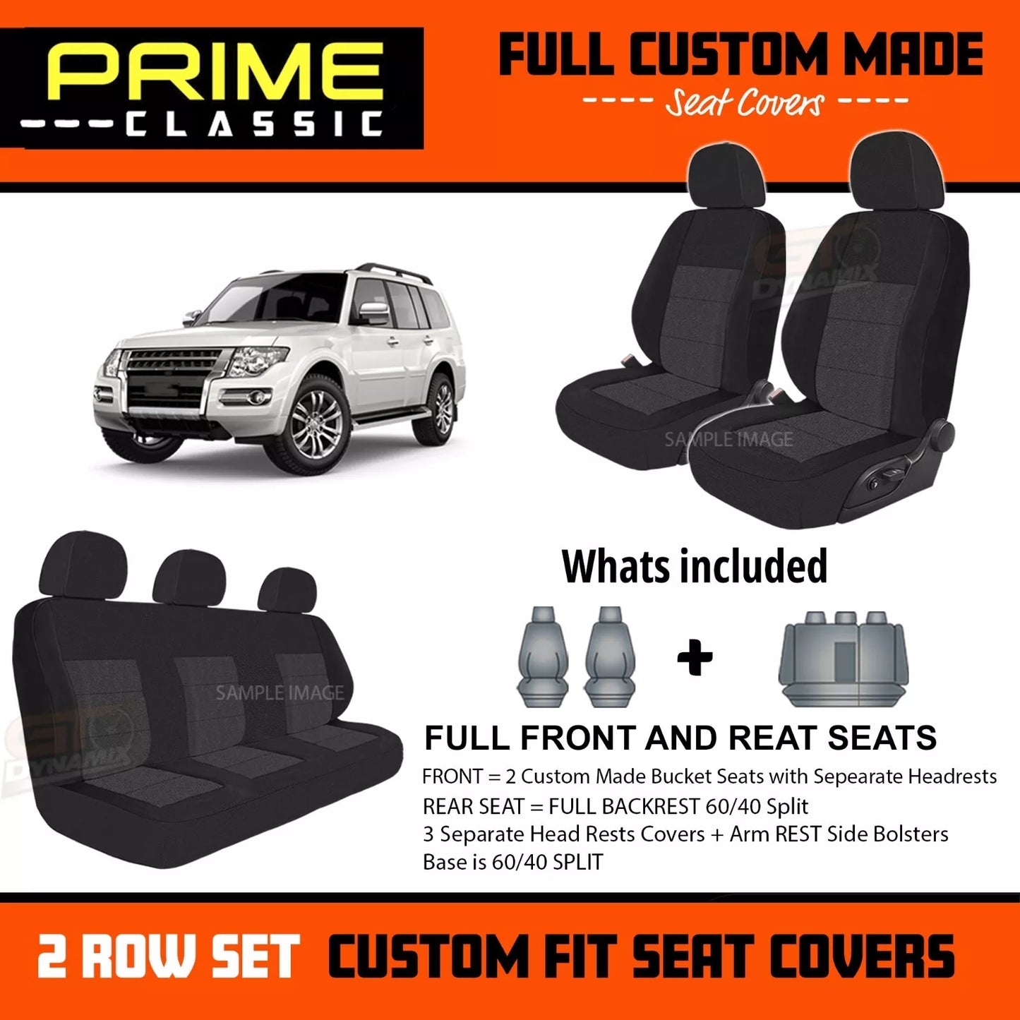 PRIME CLASSIC Seat Covers 2 Rows For Mitsubishi Pajero NS NT NW NX GLS GLX VRX 2006-2019 Black