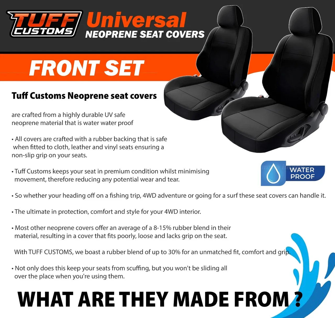 TUFF Customs Universal Neoprene Seat Covers Suzuki Swift AZ GL GLX TURBO HATCH 04/2017 - 2023