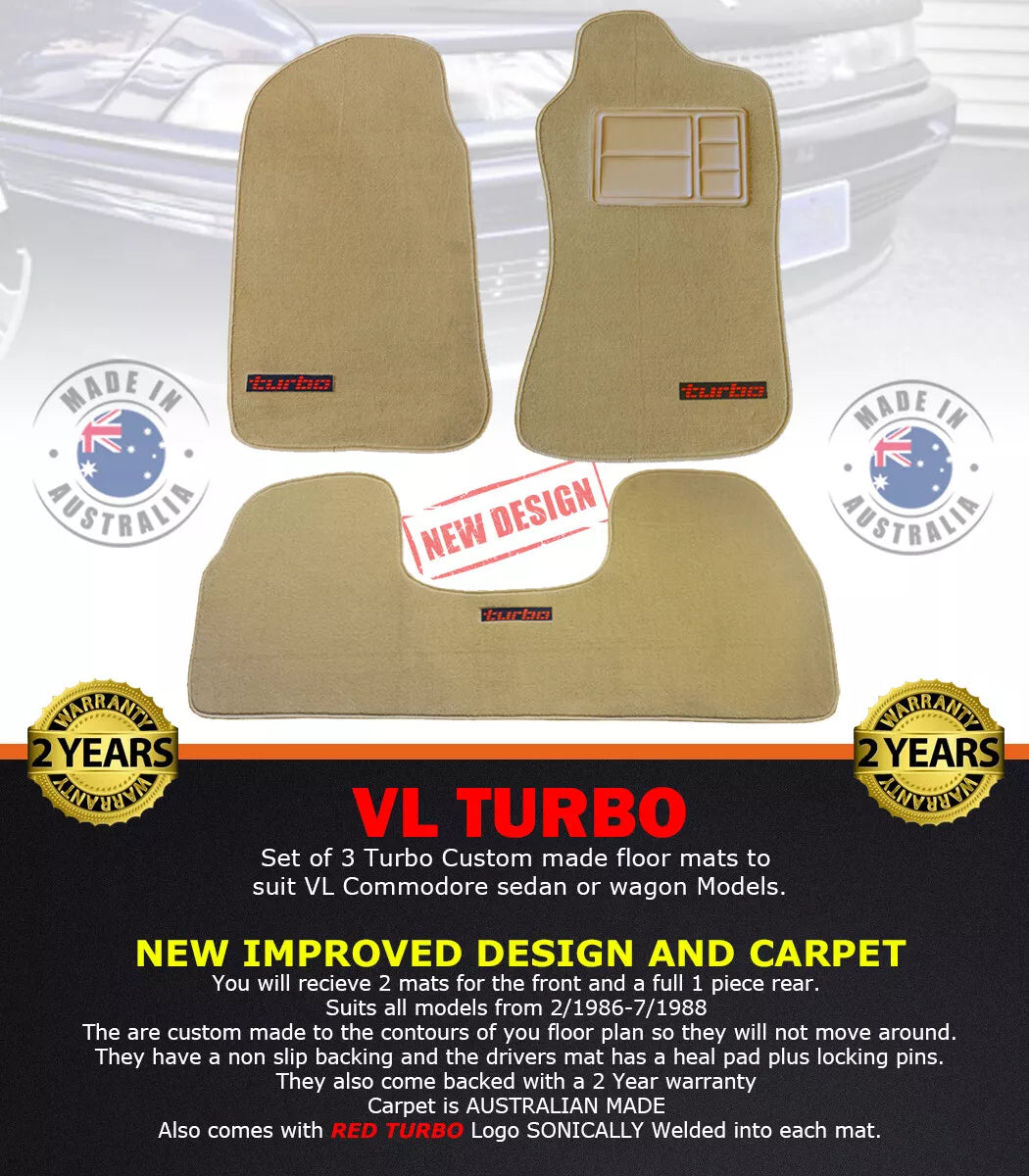 Custom Made Floor Mats Set of 3 Beige with RED Badge VL TURBO Calais BT1 Berlina