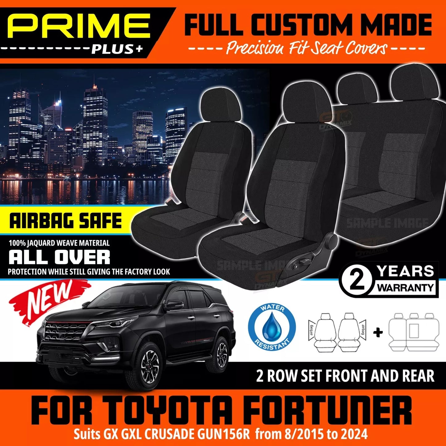 PRIME PLUS Seat Covers 2 Rows Black For Toyota Fortuner GX GXL CRUSADE 2015-2025