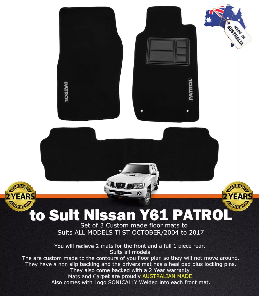 Custom Made Floor Mats 2 Rows For NISSAN PATROL GU Y61 Ti ST 10/2004-2017 Black
