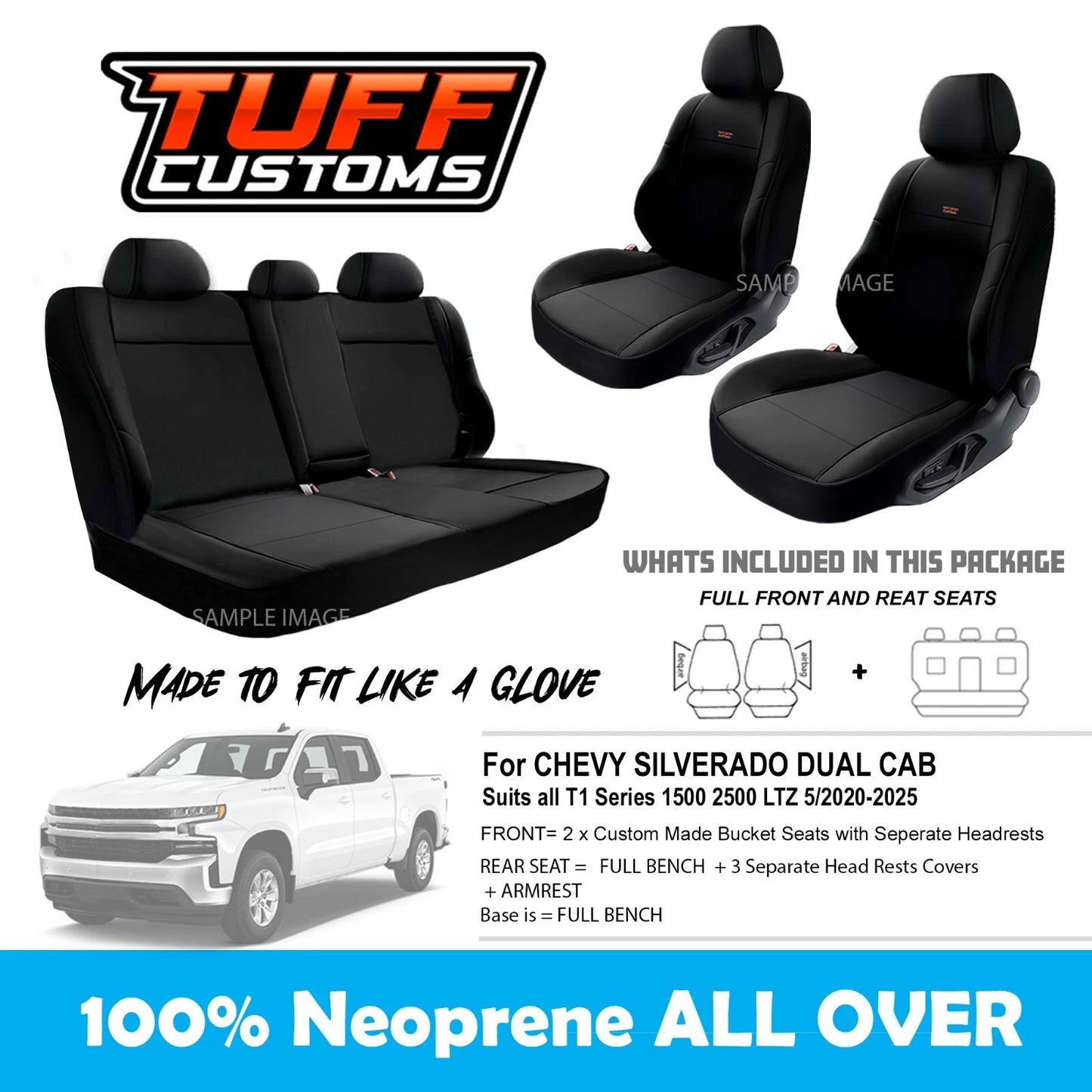 Tuff Customs Neoprene Seat Covers 2 Rows For Chevrolet Silverado T1 1500 2500 10/2022-2024