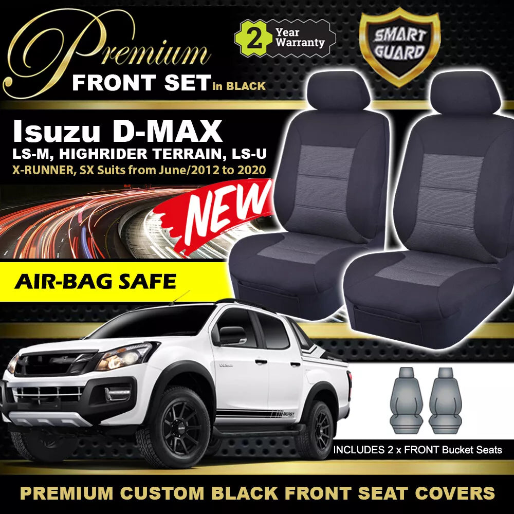 Premium Seat Covers Front Black For Isuzu Dmax D-Max TF LS-M LS-U SX High 6/2012-2020