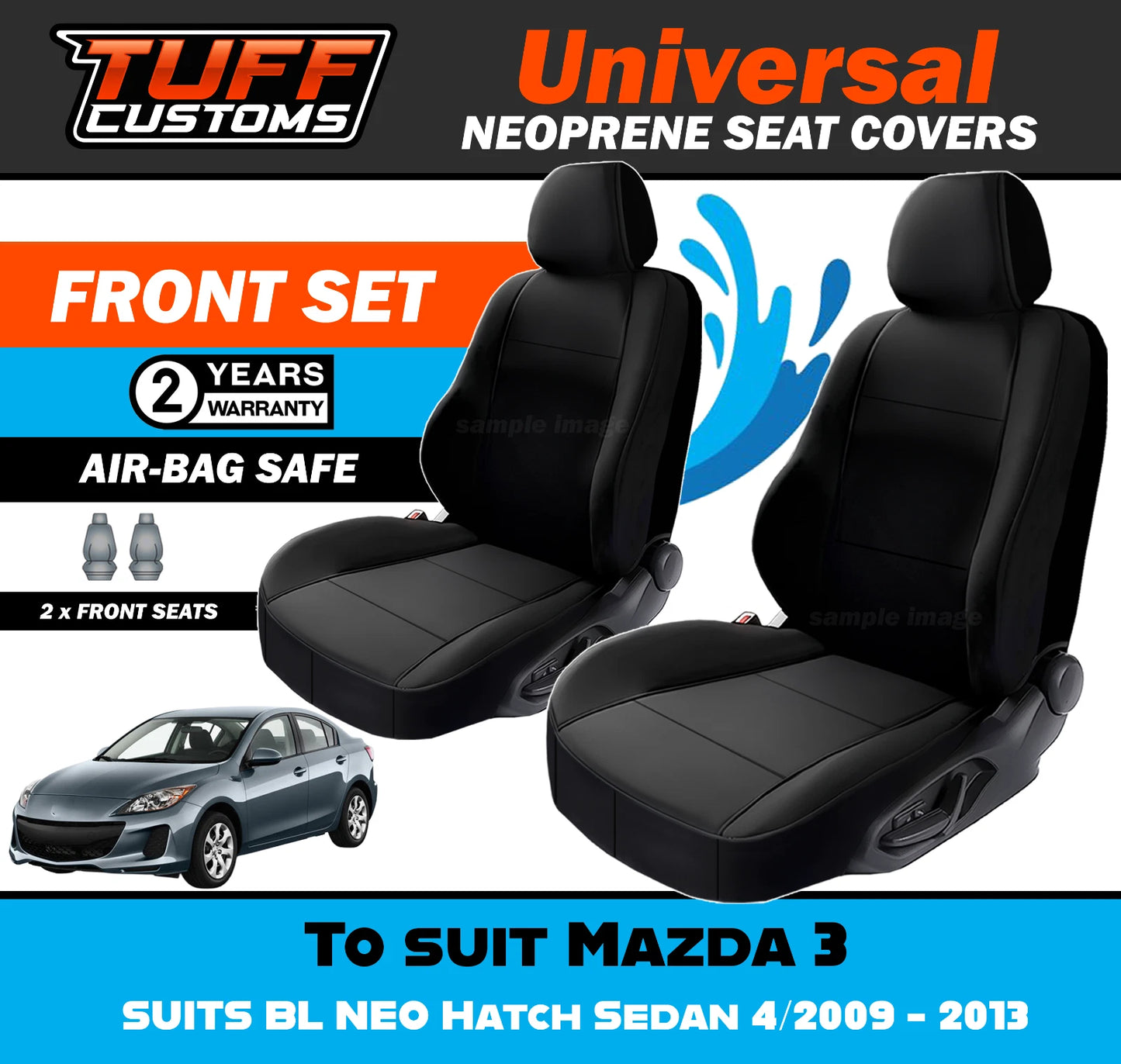 TUFF Customs Universal Neoprene Seat Covers Mazda 3 BL NEO Hatch Sedan 4/2009 - 2013