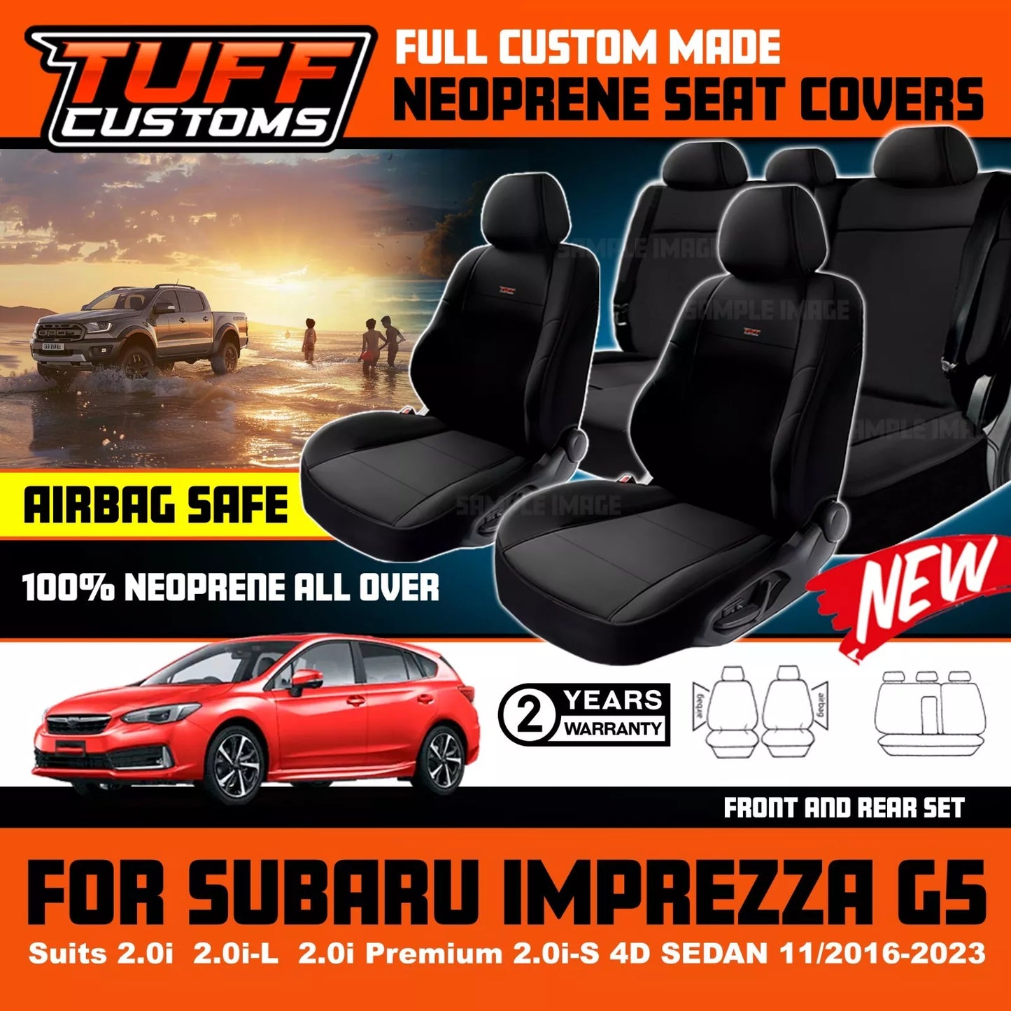 TUFF Customs Neoprene Seat Covers For Subaru Impreza 2.0i-L 2.0i 2.0i-S 2017-2022 2 Rows Black