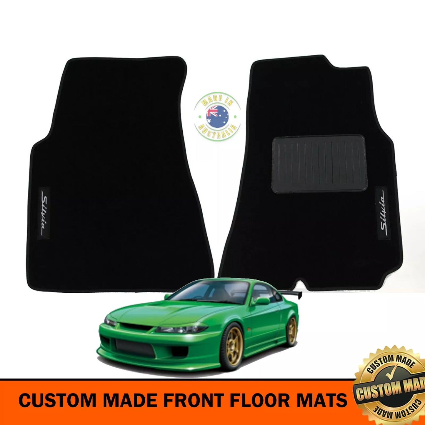Custom Made Floor Mats Front For Nissan S15 Silvia with SILVIA Badge Black