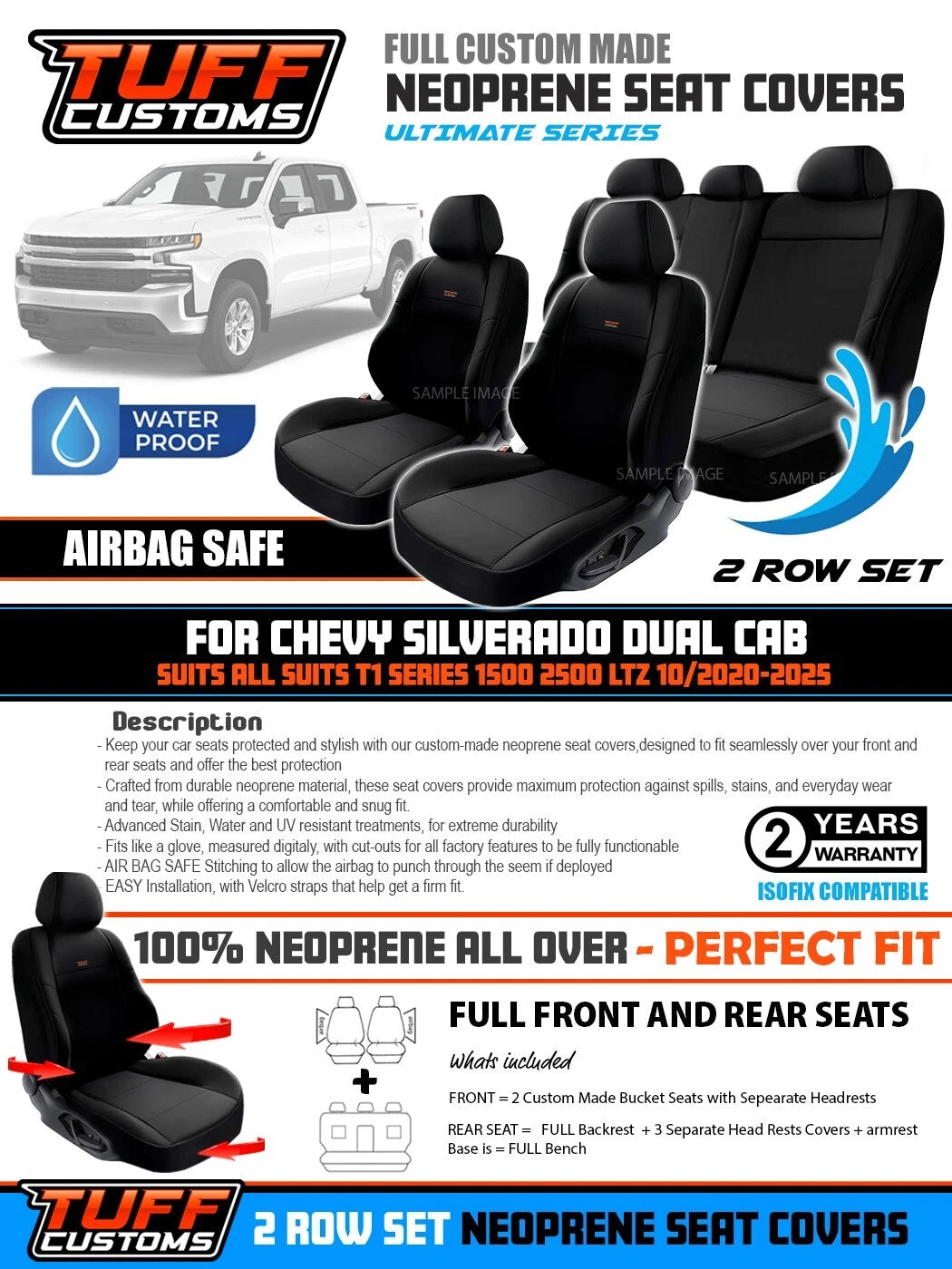 Tuff Customs Neoprene Seat Covers 2 Rows For Chevrolet Silverado T1 LTZ 10/202-2024