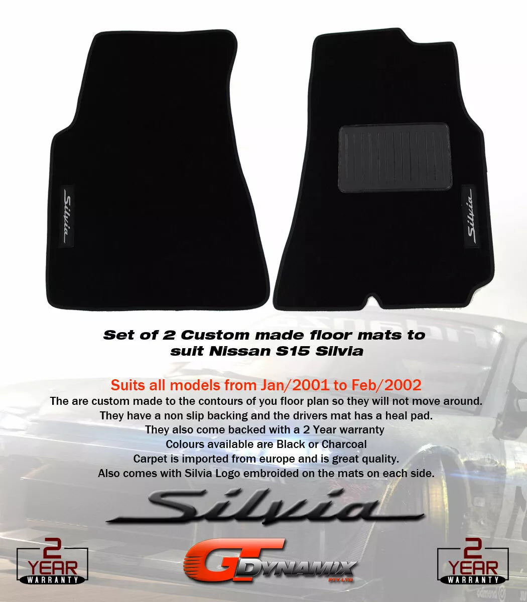 Custom Made Floor Mats Front For Nissan S15 Silvia with SILVIA Badge Black