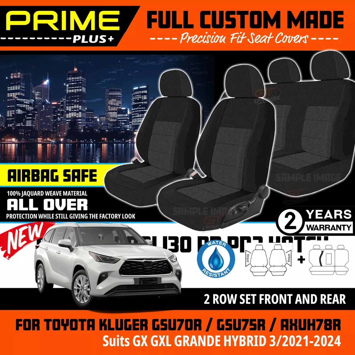 PRIME PLUS Seat Covers 2 Rows Black For Toyota KLUGER GX GXL GRANDE Hybrid 3/2021-2025