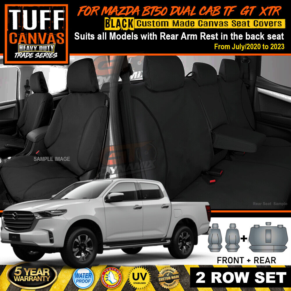 TUFF HD TRADE Canvas Seat Covers 2 Rows For Mazda BT-50 TF GT XTR BT50 7/2020-2025 Black