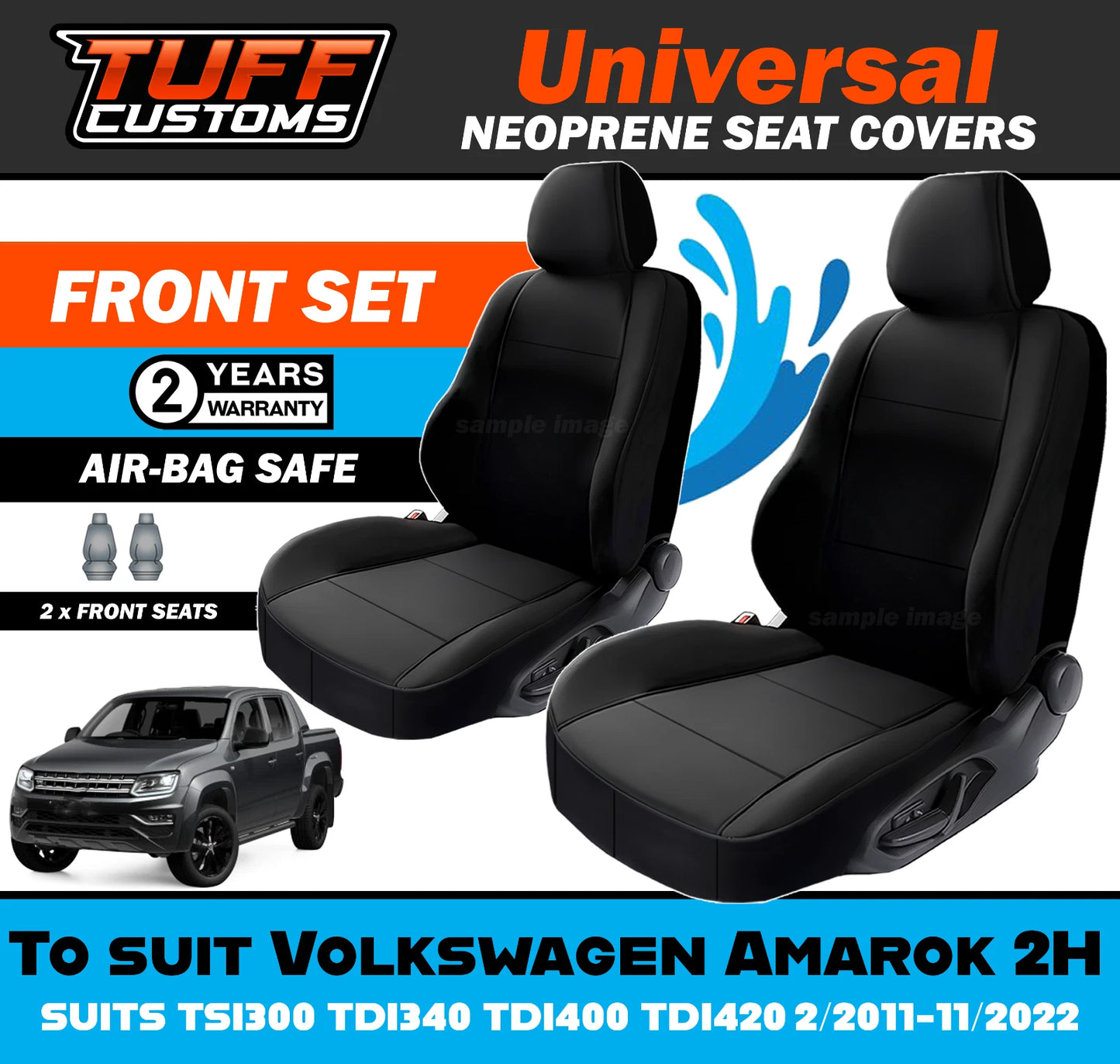 TUFF Customs Universal Neoprene Seat Covers Volkswagen Amarok 2H TSI300 TDI340 TDI400 TDI420 Dual Cab 2/2011-11/2022