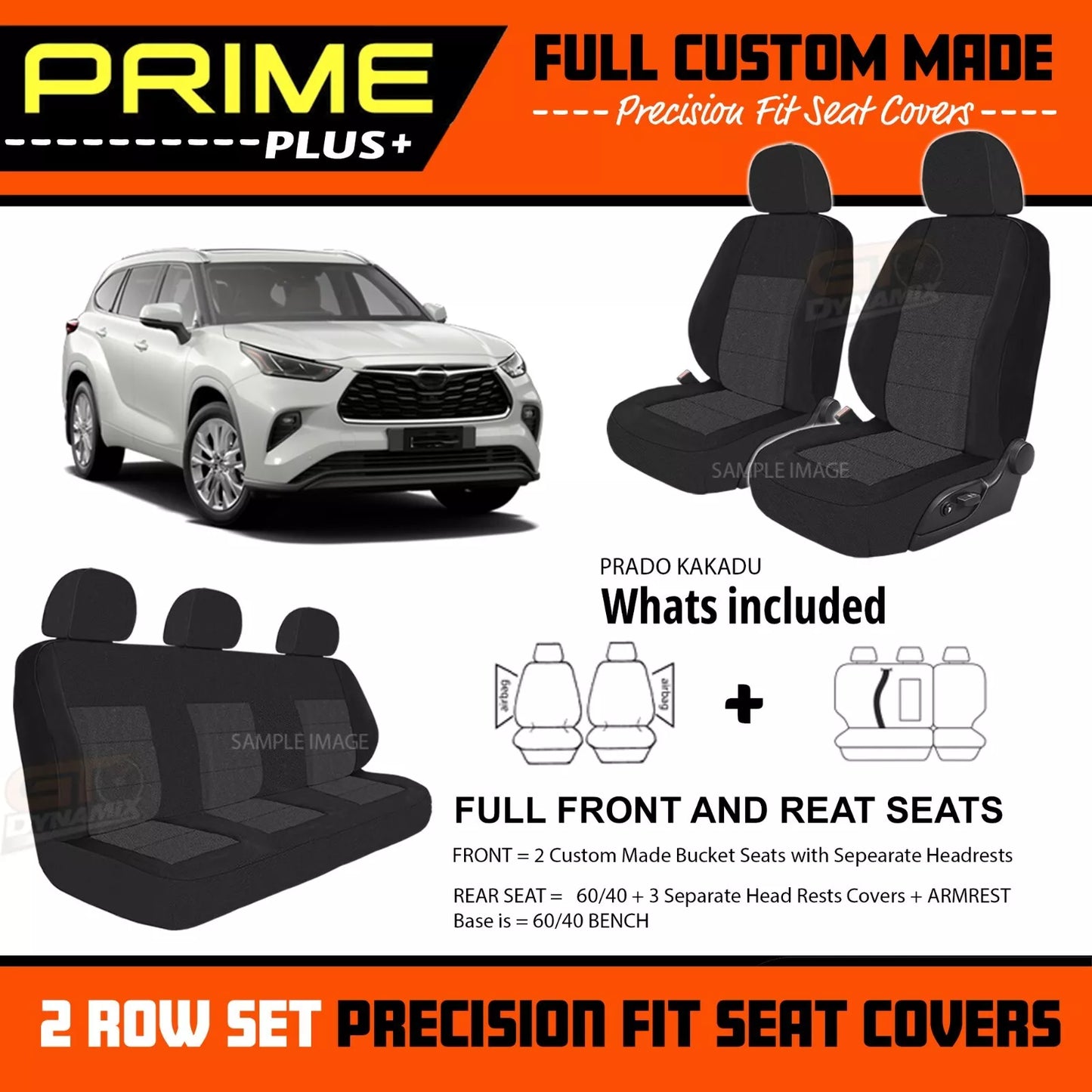 PRIME PLUS Seat Covers 2 Rows Black For Toyota KLUGER GX GXL GRANDE Hybrid 3/2021-2025