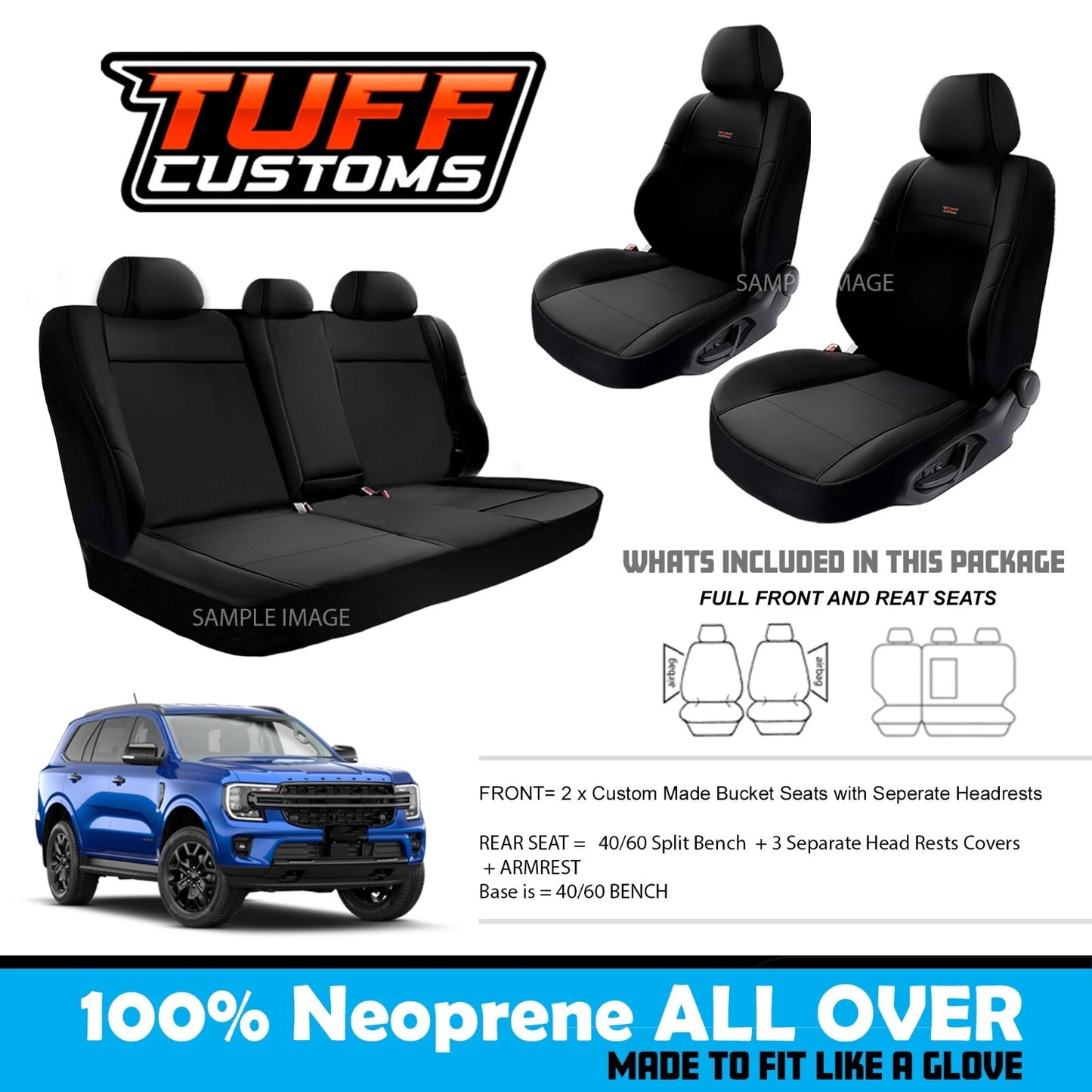 Tuff Customs Neoprene Seat Covers 2 Rows For Ford NEXT GEN EVEREST Platinum Ambiente 5/2022-2025
