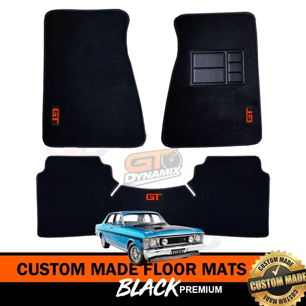 Custom Made Floor Mats 2 Rows For Ford XW GT GTHO 1969-1970 3 Piece Set RED LOGO BLACK