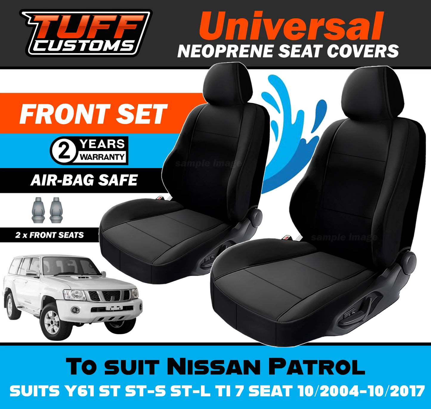 TUFF Customs Universal Neoprene Seat Covers Nissan Patrol GU Y61 ST ST-S ST-L TI 7 SEATER 10/2004-10/2017