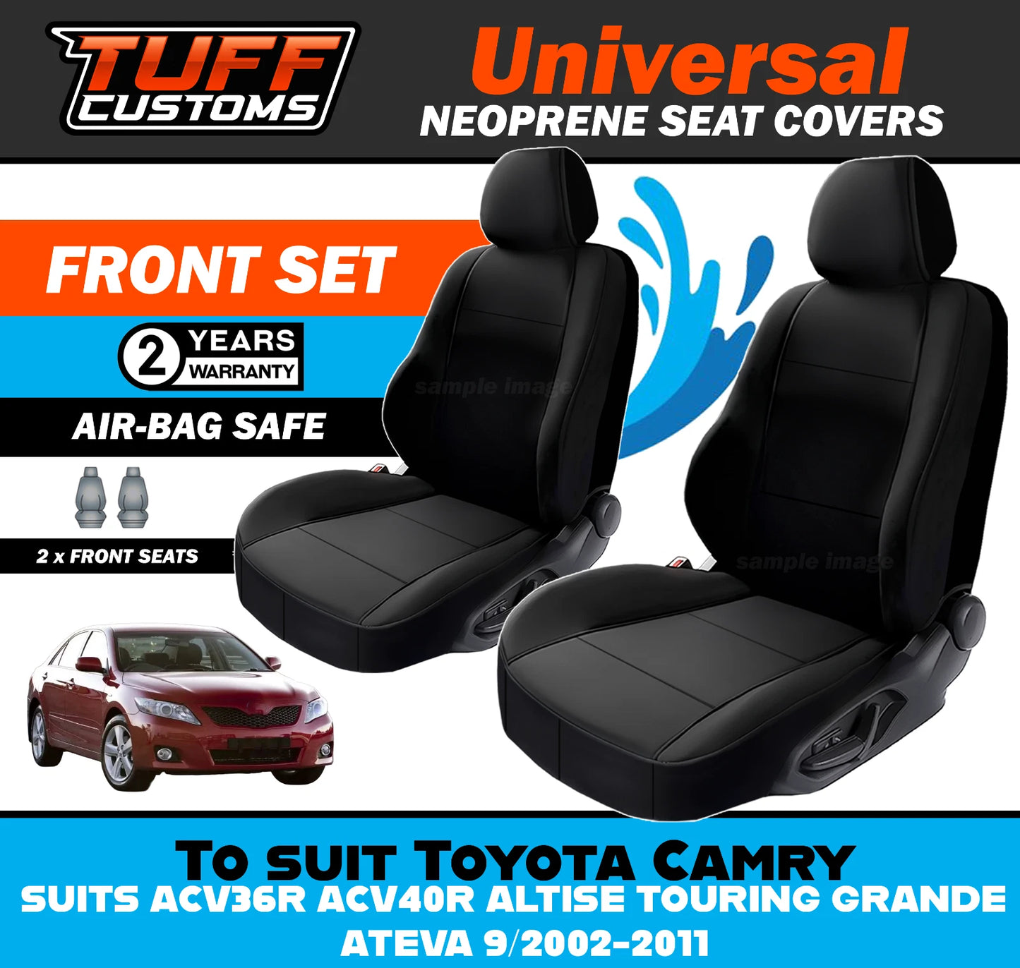 TUFF Customs Universal Neoprene Seat Covers For Toyota Camry ACV40R ACV36R ALTISE TOURING GRANDE ATEVA 9/2002-2011