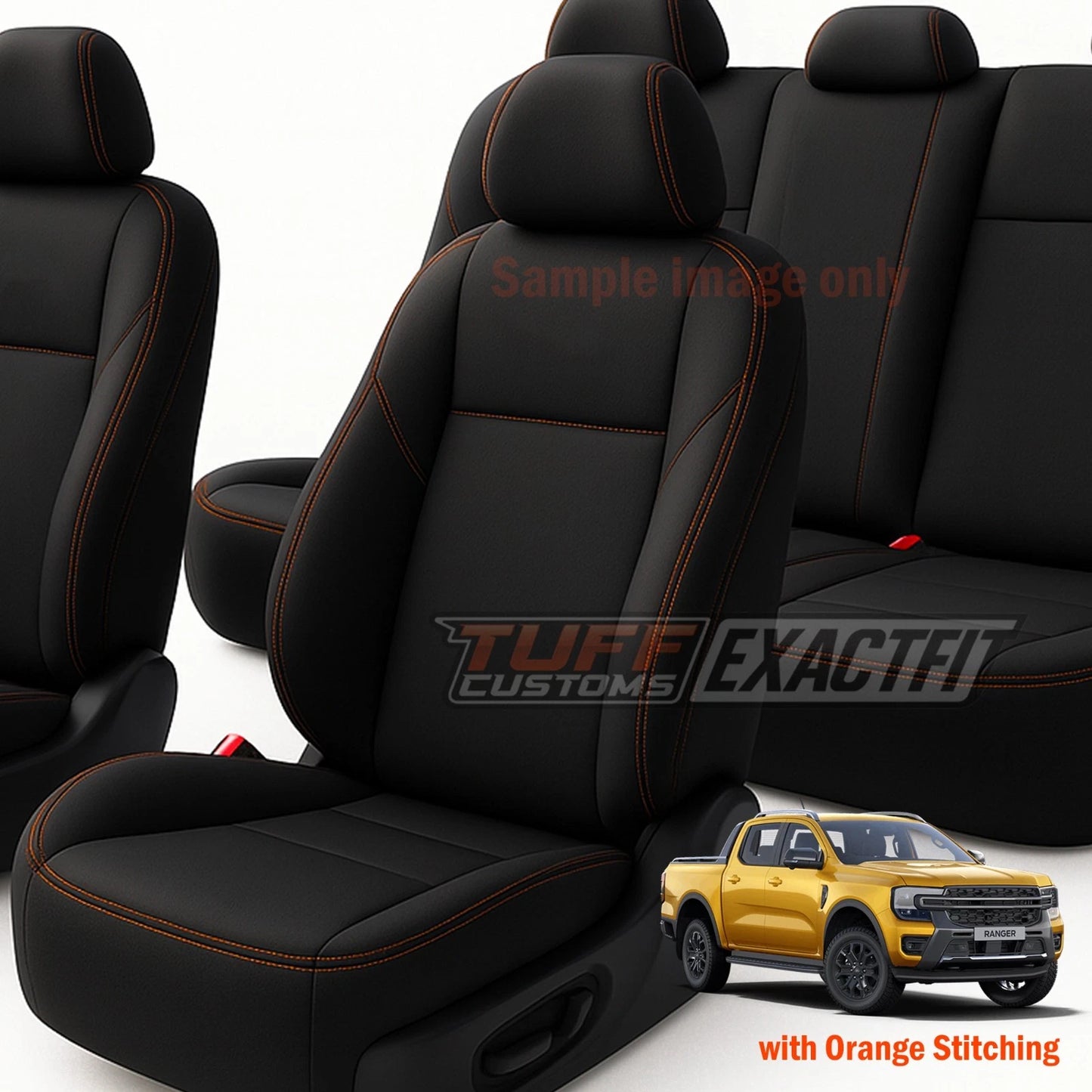 TUFF Customs EXACTFIT Neoprene Seat Covers FORD NEXT GEN Ranger Orange STITCHING 2022-2025 2 Rows
