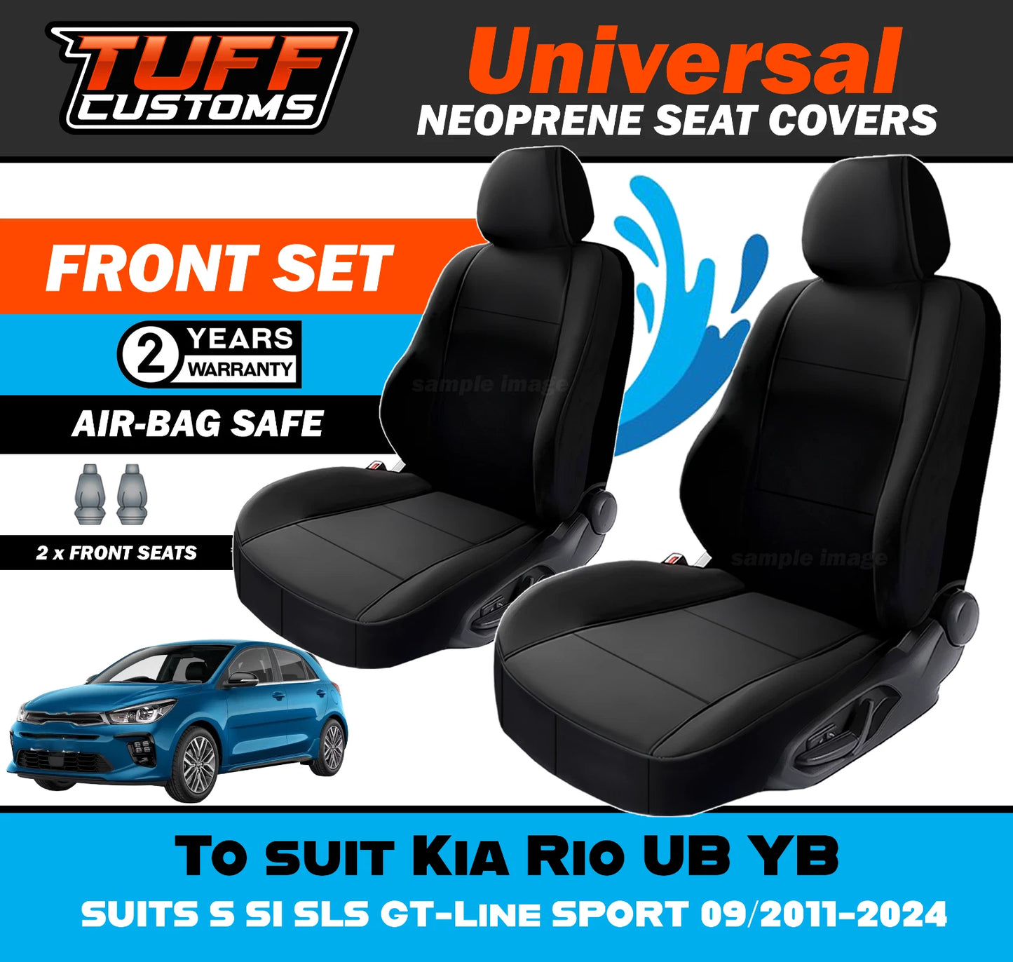 TUFF Customs Universal Neoprene Seat Covers Kia Rio UB YB S SI SLS GT-Line SPORT 09/2011-2025