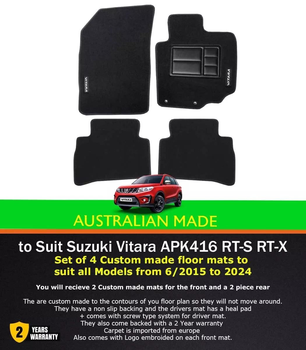 Custom Made Floor Mats 2 Row For SUZUKI VITARA All APK416 LY RT-S Turbo RT-X 6/2015-24 Black