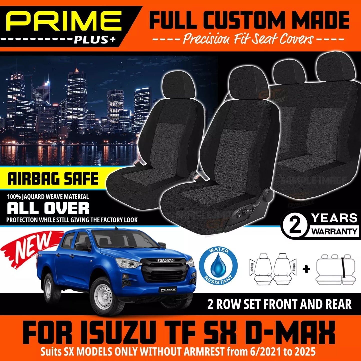 PRIME PLUS Seat Covers 2 Rows Black For Isuzu Dmax D-Max TF SX MODELS ONLY 6/2021-2025