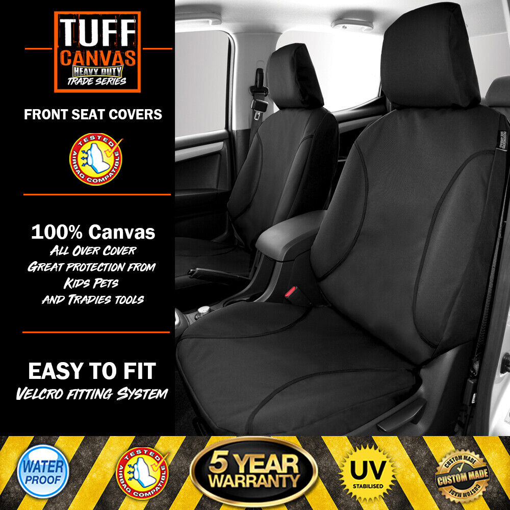 TUFF HD TRADE Canvas Seat Covers Front For Nissan D23 Navara NP300 ST ST-X 3/2015-2020 Black