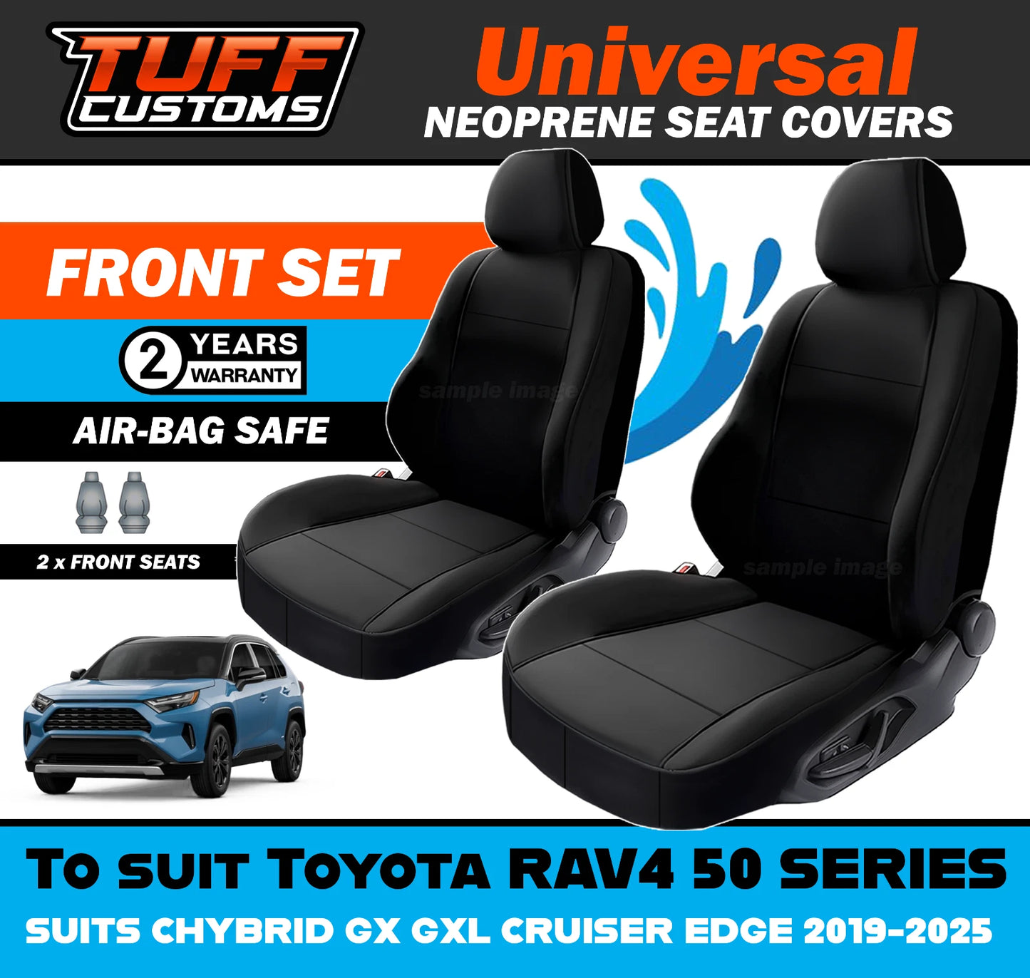 TUFF Customs Universal Neoprene Seat Covers For Toyota RAV4 50 SERIES HYBRID GX GXL CRUISER EDGE 2019-2025