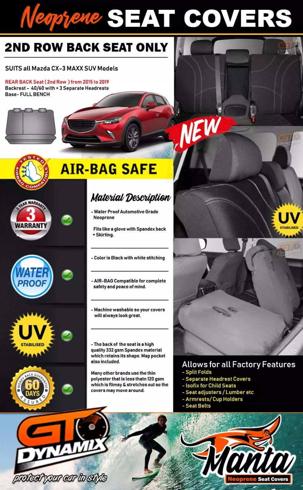 Manta Neoprene Rear Seat Covers For Mazda CX-3 DK MAXX SUV 2015-2025